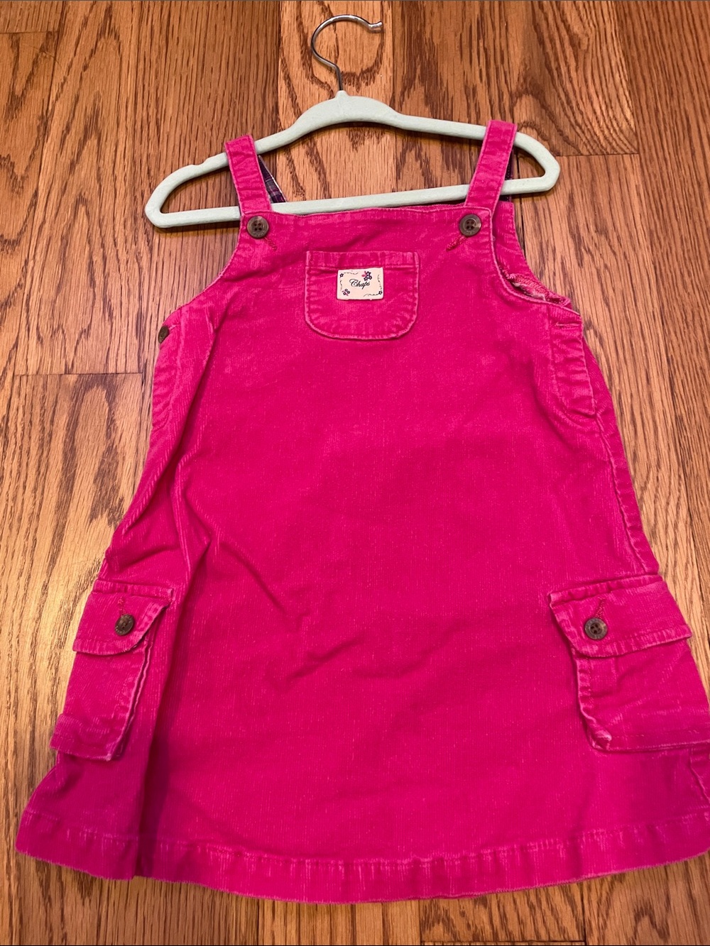 Chaps Hot Pink Corduroy Overall Dress